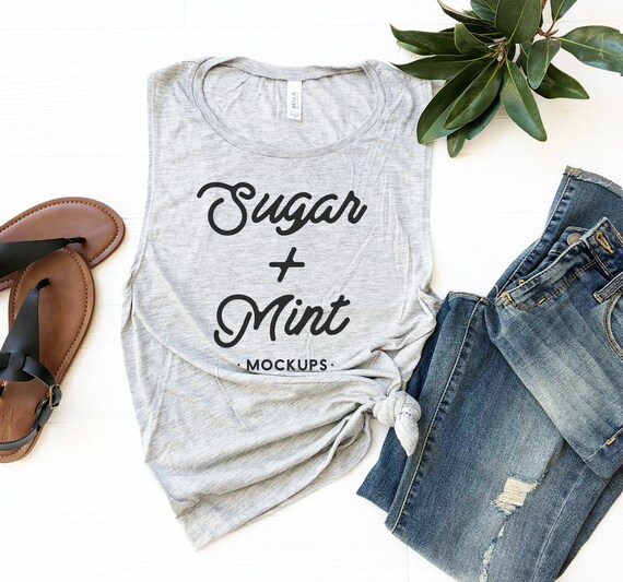 Download Grey Tank Top Mockup Bella Canvas 8803 Womens Muscle ...