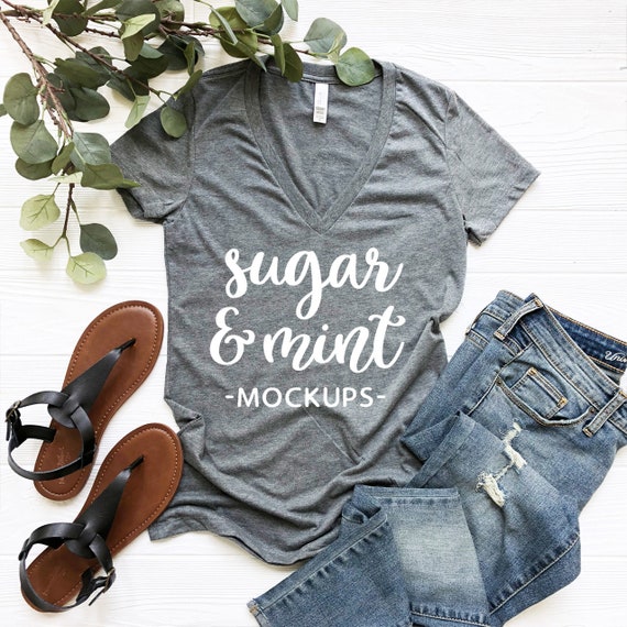 V Neck T-Shirt Mockup Bella Canvas 6035 Grey V Neck T-Shirt Mockup Bella Canvas 6035 Grey