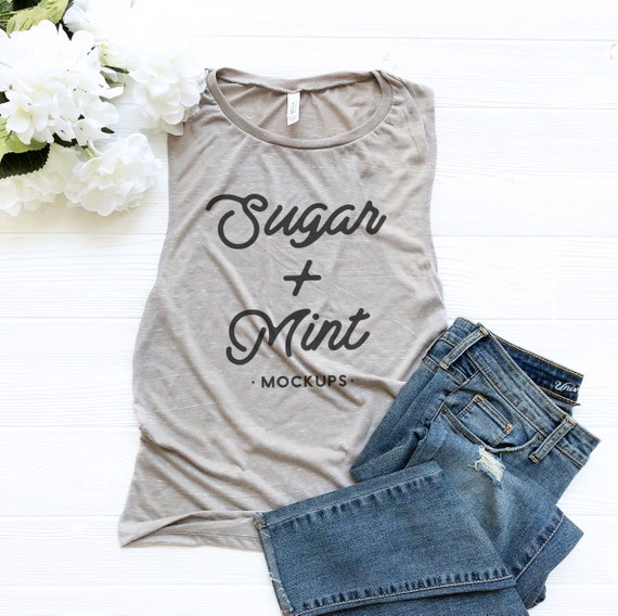 Download Bella Canvas Muscle Tank Mockup Stone Marble Etsy
