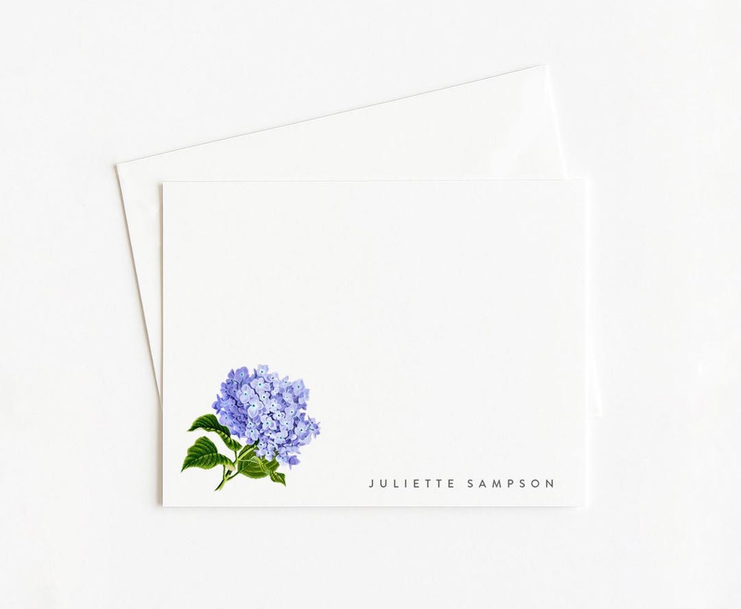 Blue Hydrangea Personalized Stationery Set: Watercolor Note Cards - Etsy