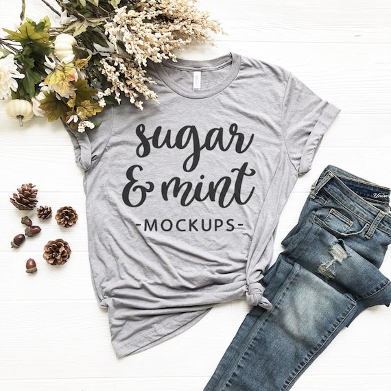 Fall T Shirt Mockup Bella Canvas 3413 Unisex Athletic Grey Etsy