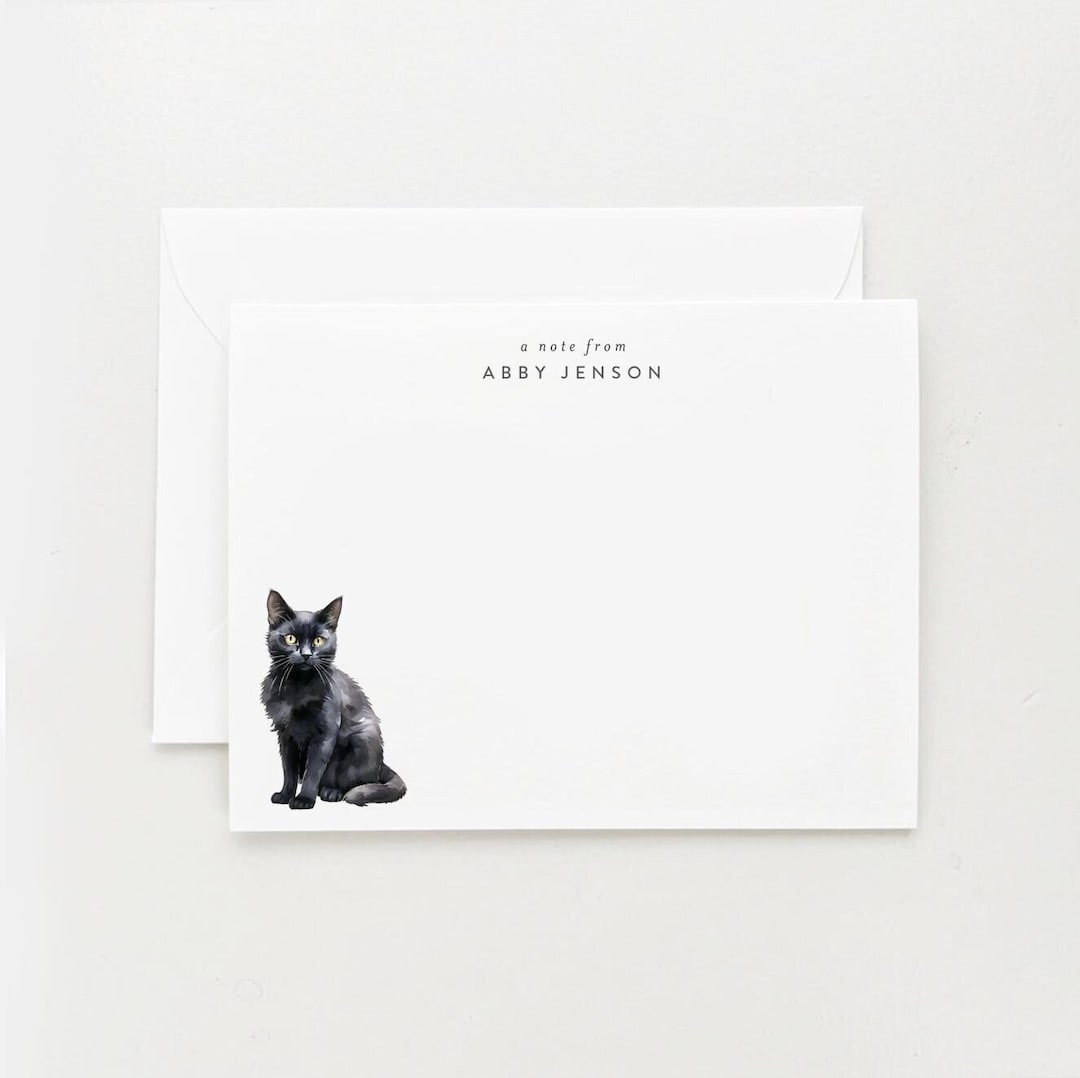 Black Cat Stationery, Personalized Gift for Her, Gift for Women, Cat ...
