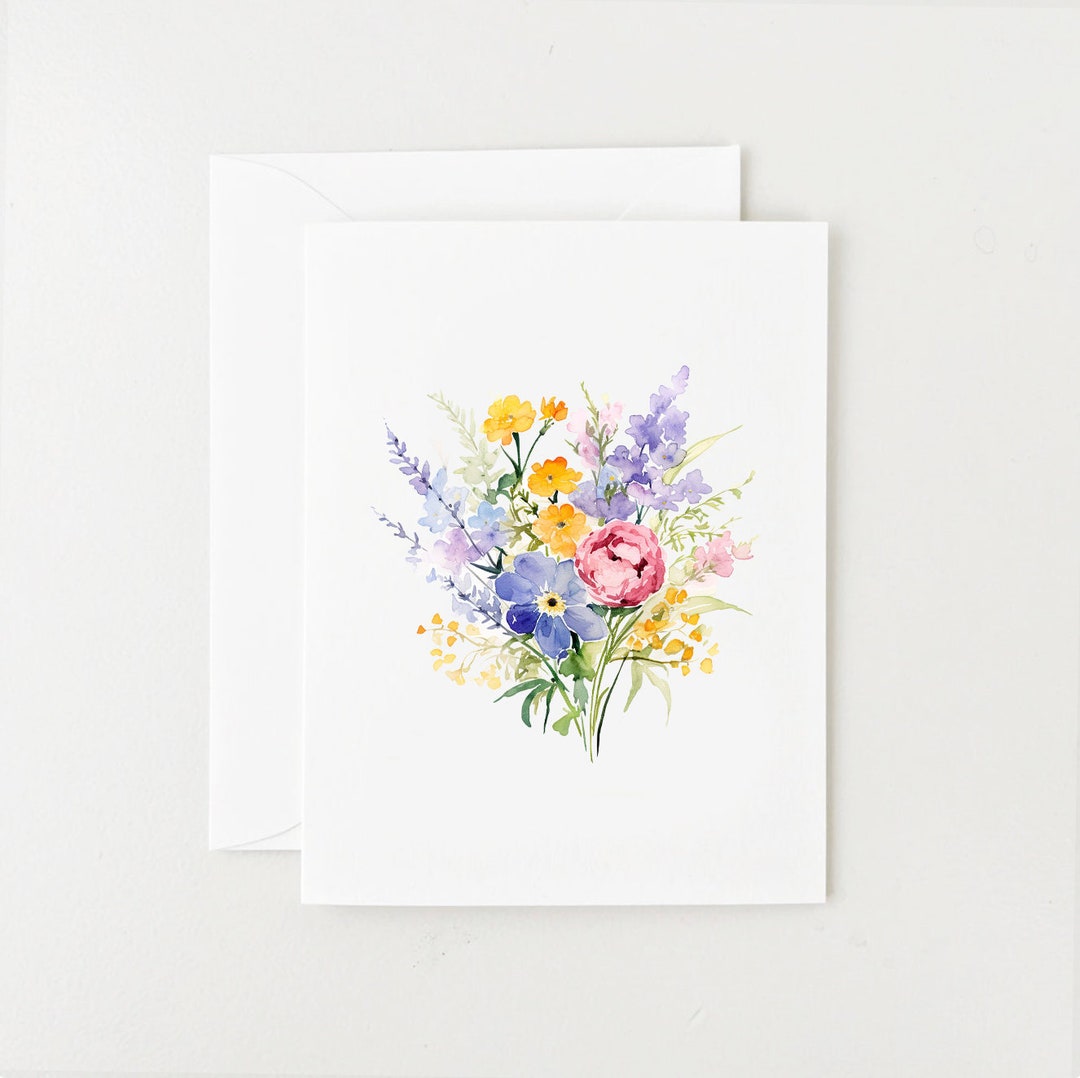Watercolor Flower Bouquet, Note Card Set, Blank Card Stationery Set ...