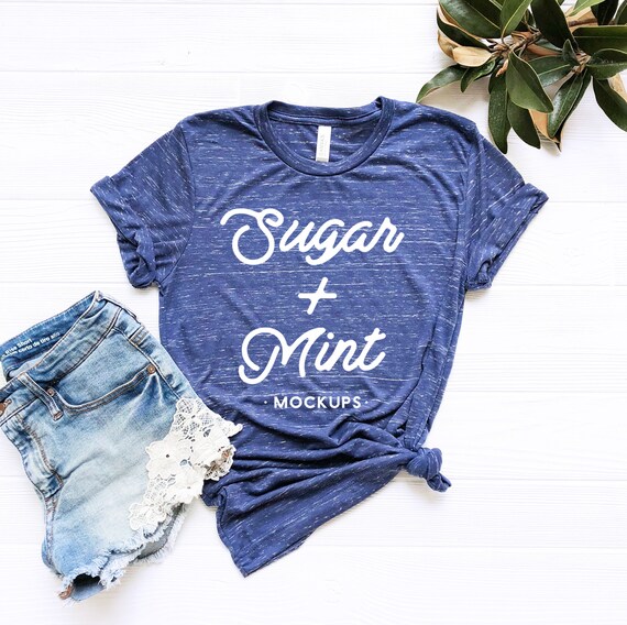 T Shirt Mockup Bella Canvas 3650 Unisex Navy Marble Etsy