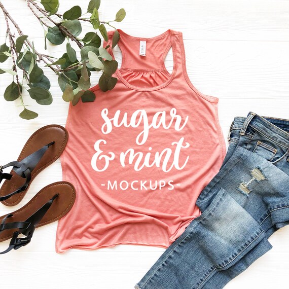 Sunset Coral Racerback Tank Top Mockup Bella Canvas 8800 Etsy