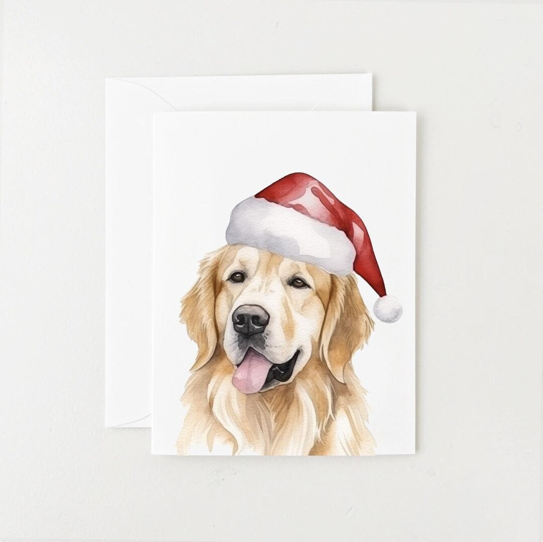 Wgolden Retriever Christmas Cards, Watercolor Dog With Santa Hat - Etsy