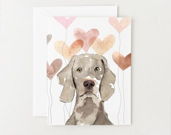Weimaraner Valentine's Day Card, Dog Greeting Card, Watercolor Valentine