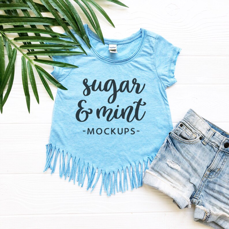 Download Fringe T Shirt Flat Lay Kids Boho Fringe Tee Mockup Azure ...
