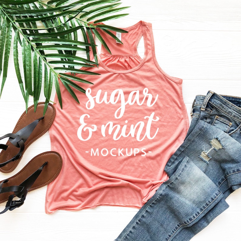 Download Sunset Coral Racerback Tank Top Mockup Bella Canvas 8800 | Etsy