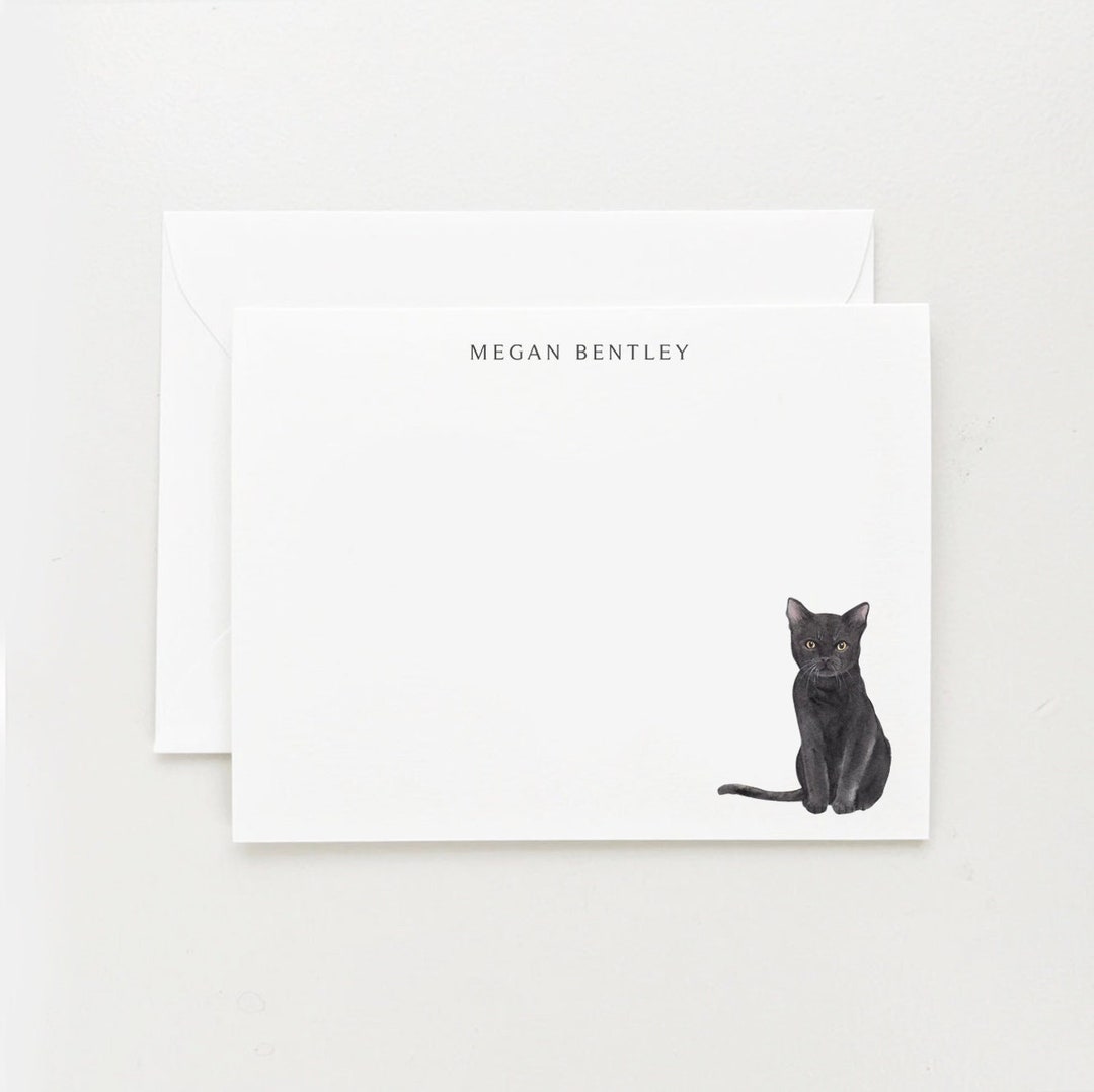 Black Cat Stationery, Personalized Gift for Her, Gift for Women, Cat ...
