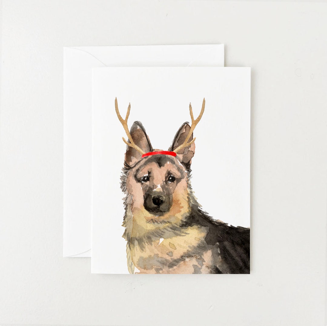 Dog Christmas Cards German Shepherd Holiday Card Reindeer Etsy