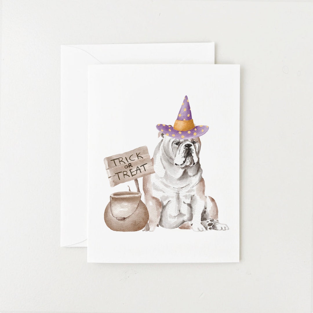 English Bulldog Halloween Card Dog Halloween Card Set Tan Etsy