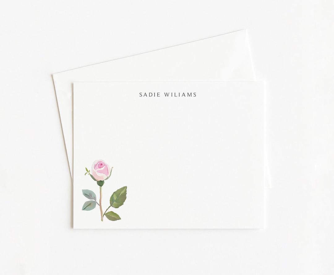 Pink Rose Flower Stationery Set: Personalized Note Cards - Etsy