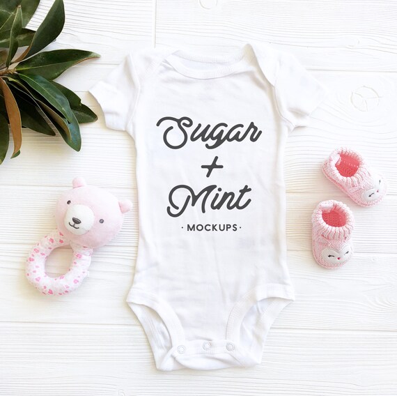 Baby Girl Bodysuit Mockup Short Sleeve Baby Flat Lay Etsy
