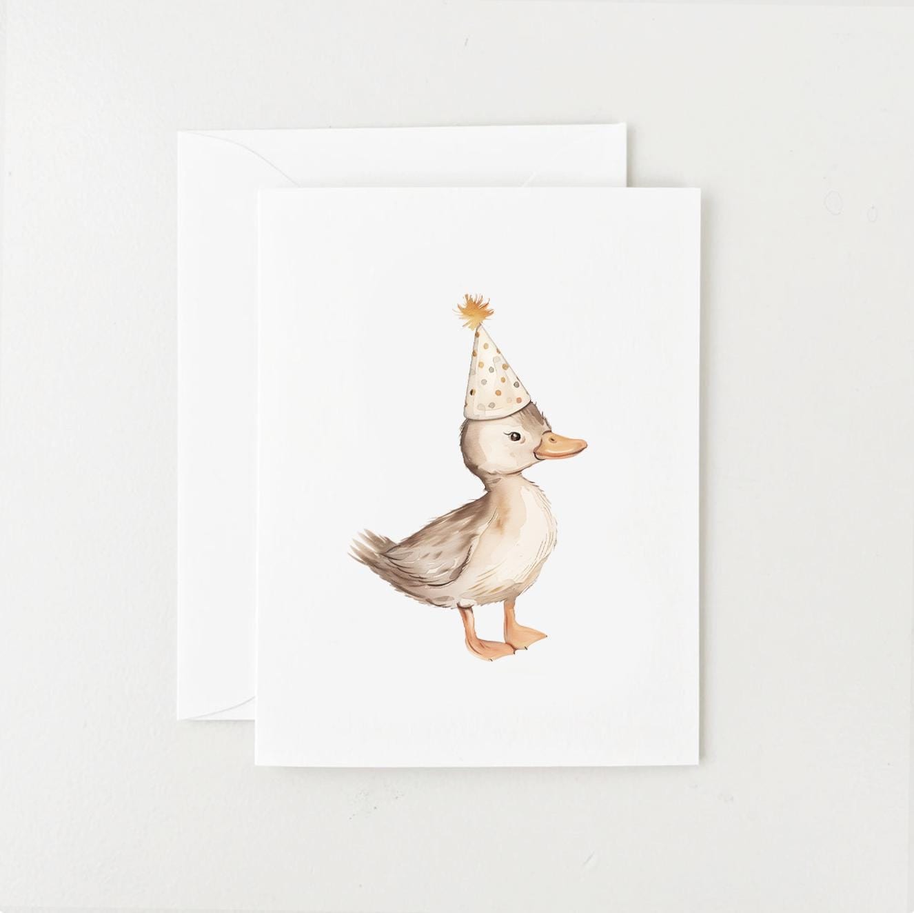Duck Birthday Card, Watercolor Duck Birthday Card, Duck in Party Hat