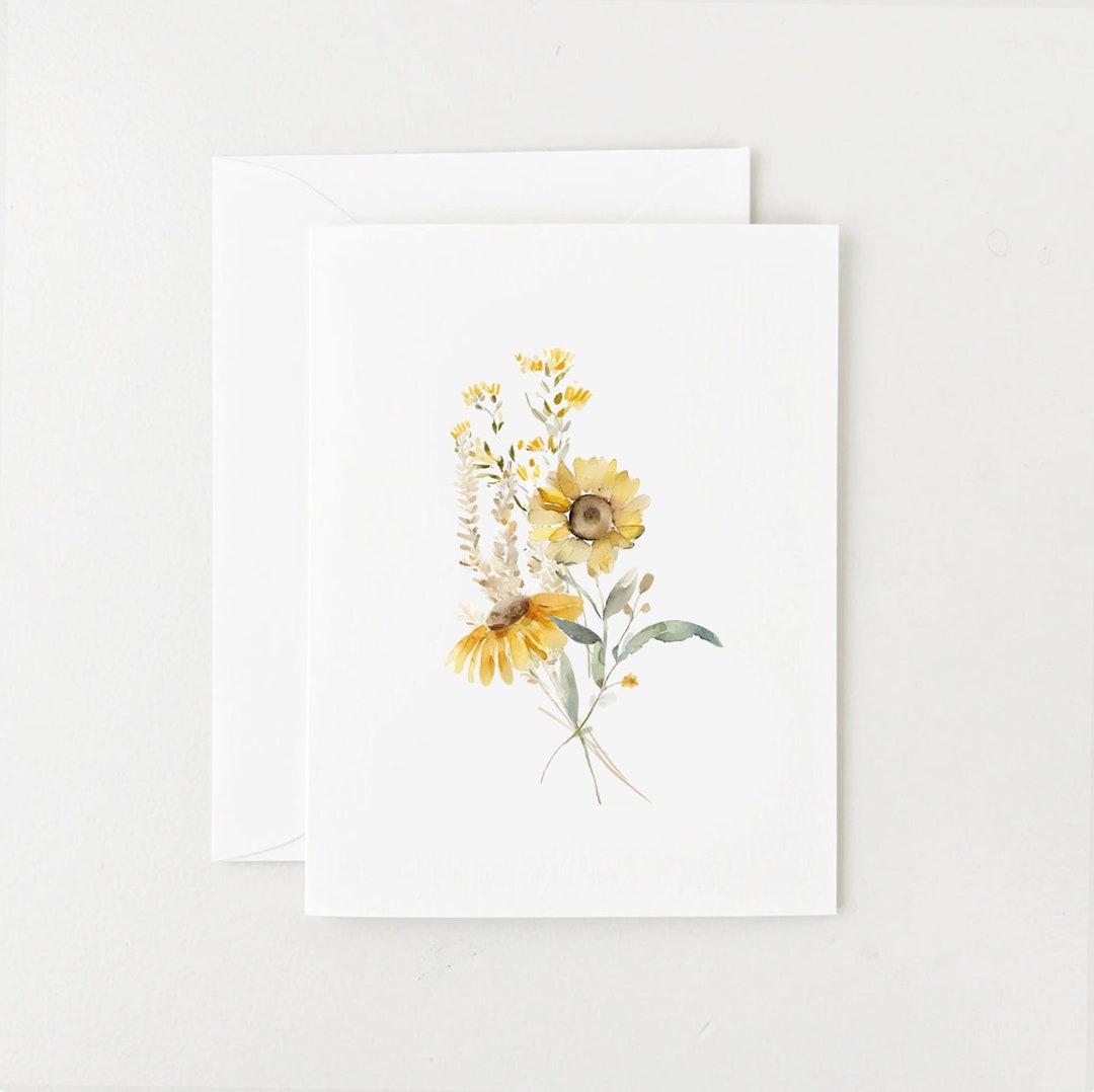Sunflower Birthday Card, Blank Card Set, Thank You Cards, Watercolor ...