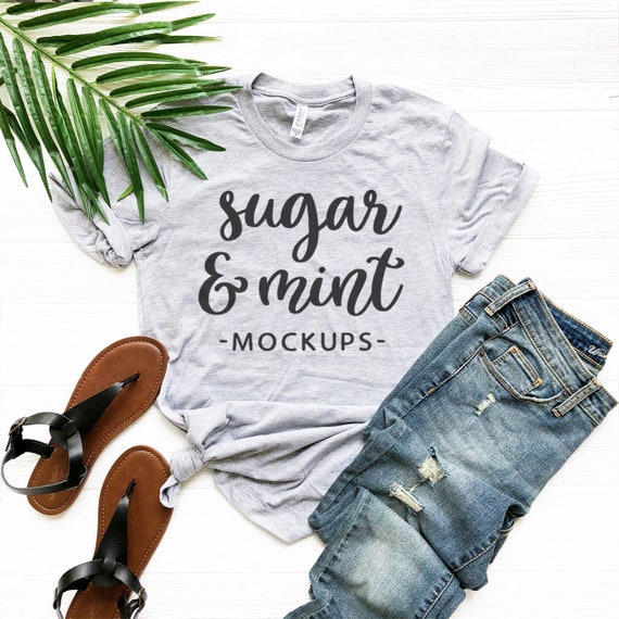 Bella Canvas Mockup 3001 Athletic Heather Grey Etsy