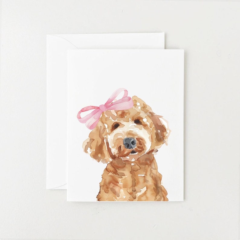 Carte Labradoodle, carte d'anniversaire de chien mignon Doodle, carte de remerciement avec noeud image 1