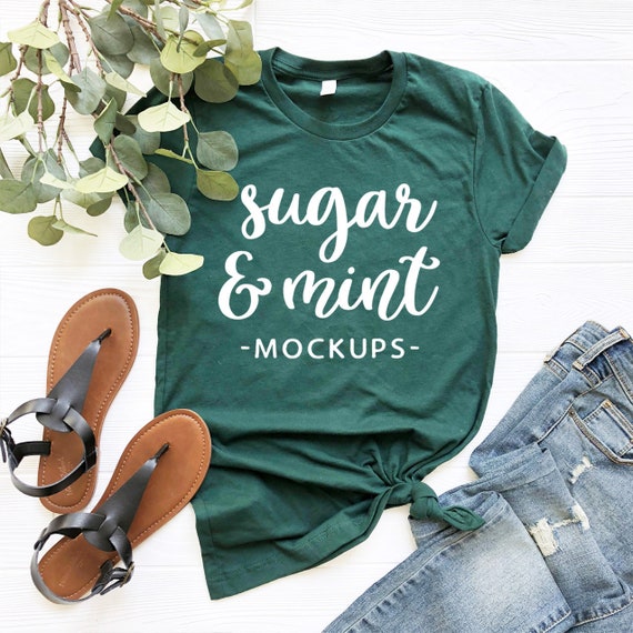 Download Bella Canvas Mockup 3001 Forest Green Unisex T Shirt Etsy PSD Mockup Templates