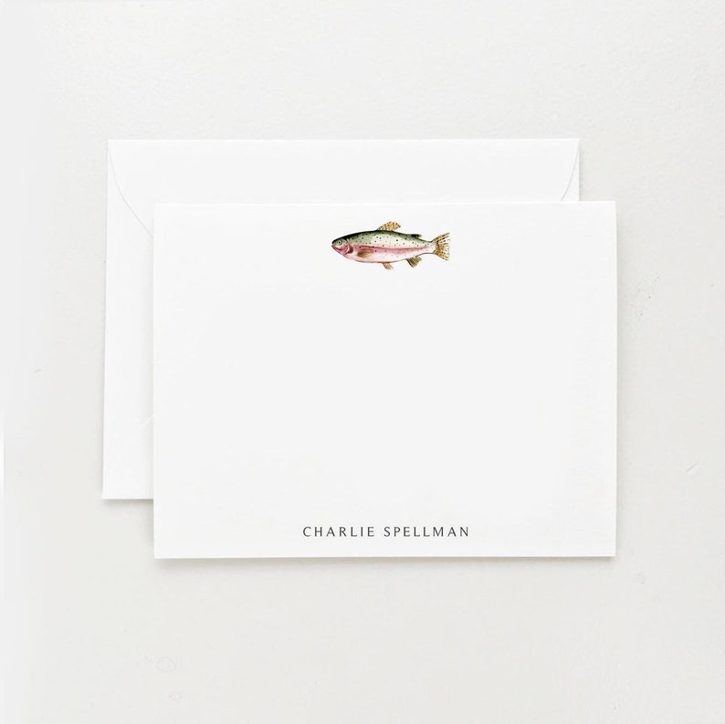 Cartes de correspondance de pêche, ensemble de papeterie de pêche, ensemble de 12 personnalisés, cadeau d'anniversaire à monogramme, cadeau de Noël image 1
