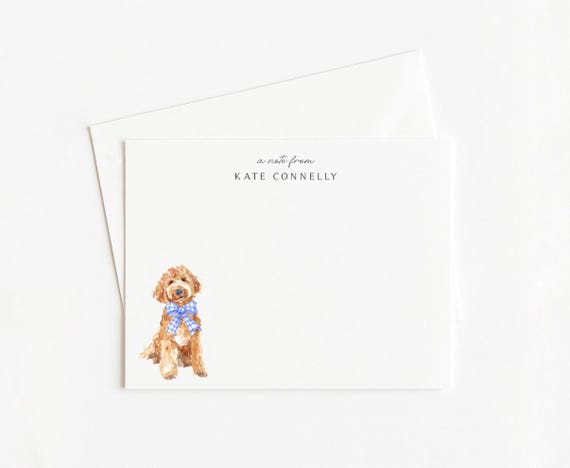 Labradoodle Stationery, Personalized Dog Gift, Set of 12 Note Cards Doodle with Bow