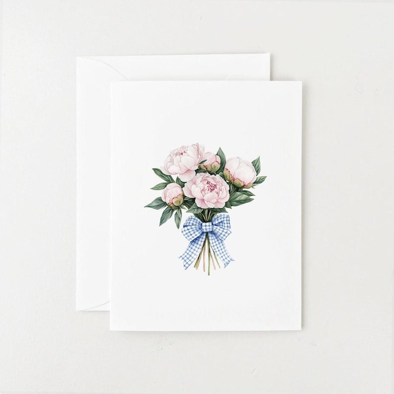 Carte d'anniversaire fleur de pivoine, jeu de cartes vierges, cartes de remerciement, pivoines roses aquarelles image 1