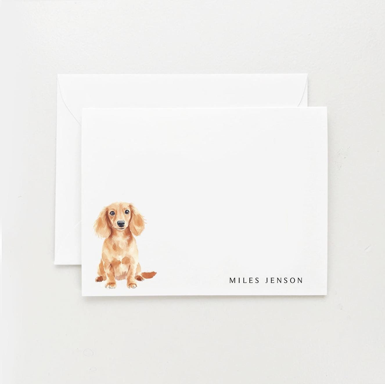 Long Haired Dachshund Stationery, Personalized Dog Gift, Dog Note Card Set, Tan Dachshund