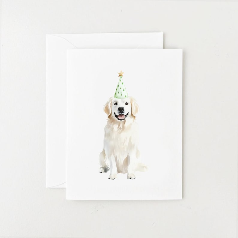 Carte crème Golden Retriever, carte d'anniversaire chien, carte vierge pour anniversaire image 1