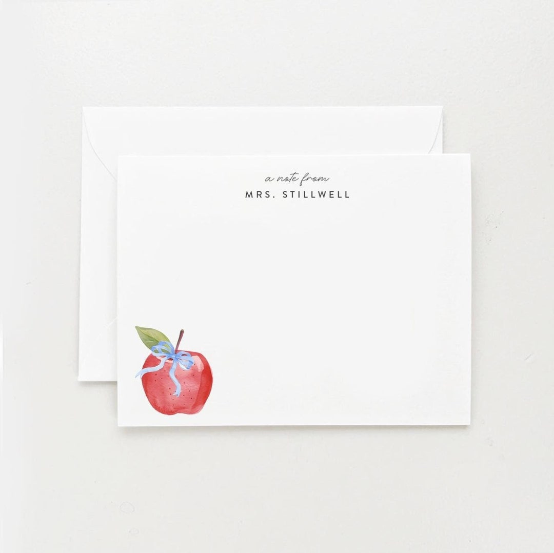 Personalized Teacher Note Card Set: Apple Stationery Gift - Etsy