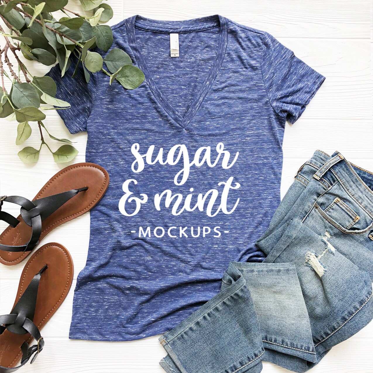 Download V Neck T Shirt Mockup Bella Canvas 6035 Navy Marble Etsy