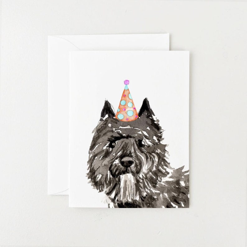 Carte d'anniversaire chien, Bouvier des Flandres en chapeau de fête image 1