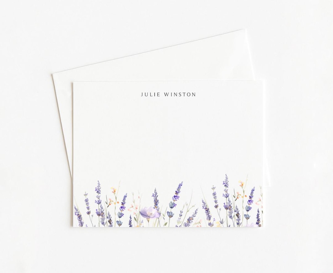 Lavander Note Lavender Note Card Set: Personalized Watercolor Stationery - Etsy