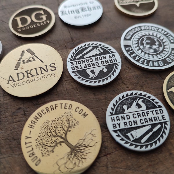 Set laser engraved duralumin or brass labels for marking wooden products