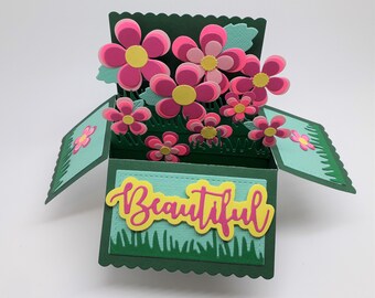 Beautiful flowers pop-up card - size A2  (4" x 5 1/4") - various options available