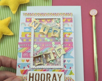 Hip Hip Hooray Happy Birthday Shaker Card A6 size