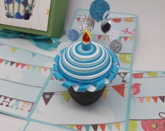 Paper Quilled Cupcake Exploding Box Card - Birthday Pop-Up