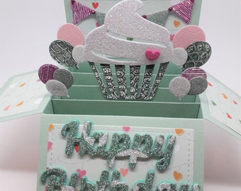 Happy Birthday - cake pop-up card - size A2  (4" x 5 1/4") - various options available