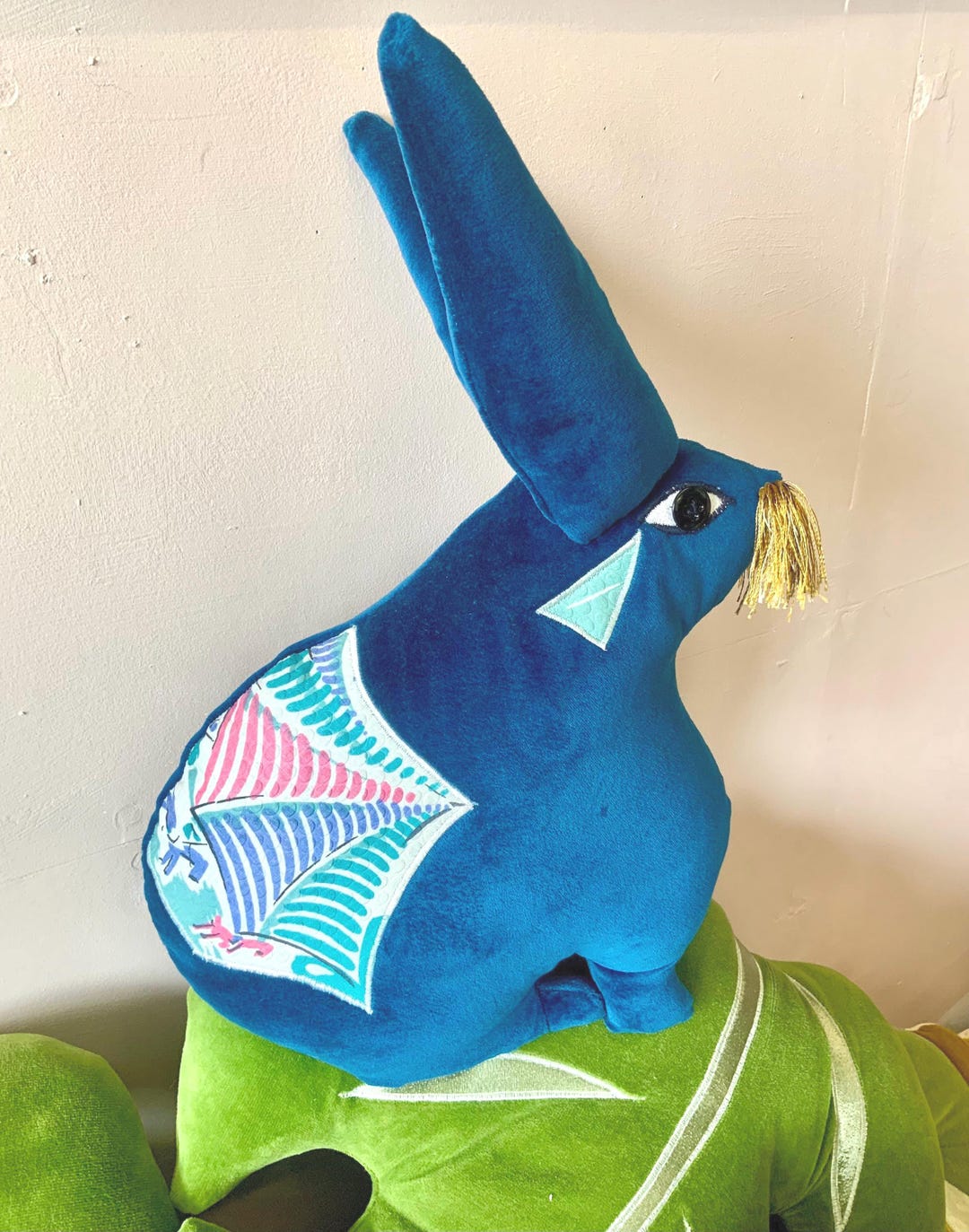 Blue Velvet Rabbit/bunny Shaped Animal Cushion /pillow Handmade in ...