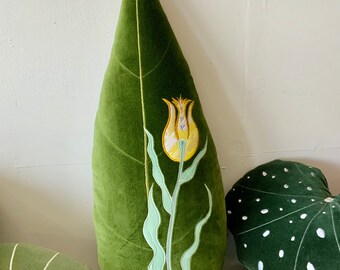 Reserved  for Melanie ! leaf cushion /plant decorative botanical house plant pillow  handmade in Brighton .