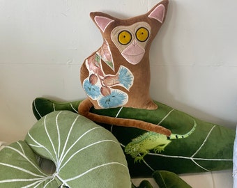 Spectral tarsier bush baby shaped pillow /cushion hand  made using vintage cotton velvet  , and filled with eco filling .sustainable gift