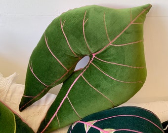 Triangle leaf plant botanical decorative pillow / cushion  , handmade using cotton  velvet fabrics .