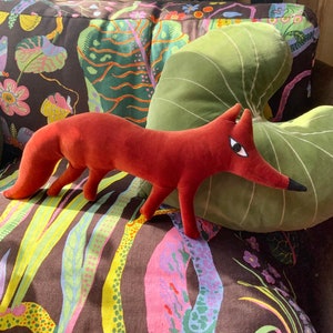 Fox cub shaped decorative pillow / Cushion .fantastic mr Fox ! handmade using Vintage cotton velvet /stuffed with eco filling ,sustainable