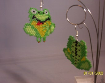 Large fun beaded Frog earrings