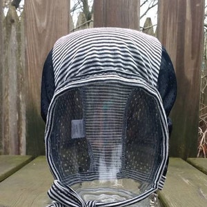 Ready to ship Black Stripe with Black Mesh hearing aid hat for those with hearing aids/cochlear implants image 1