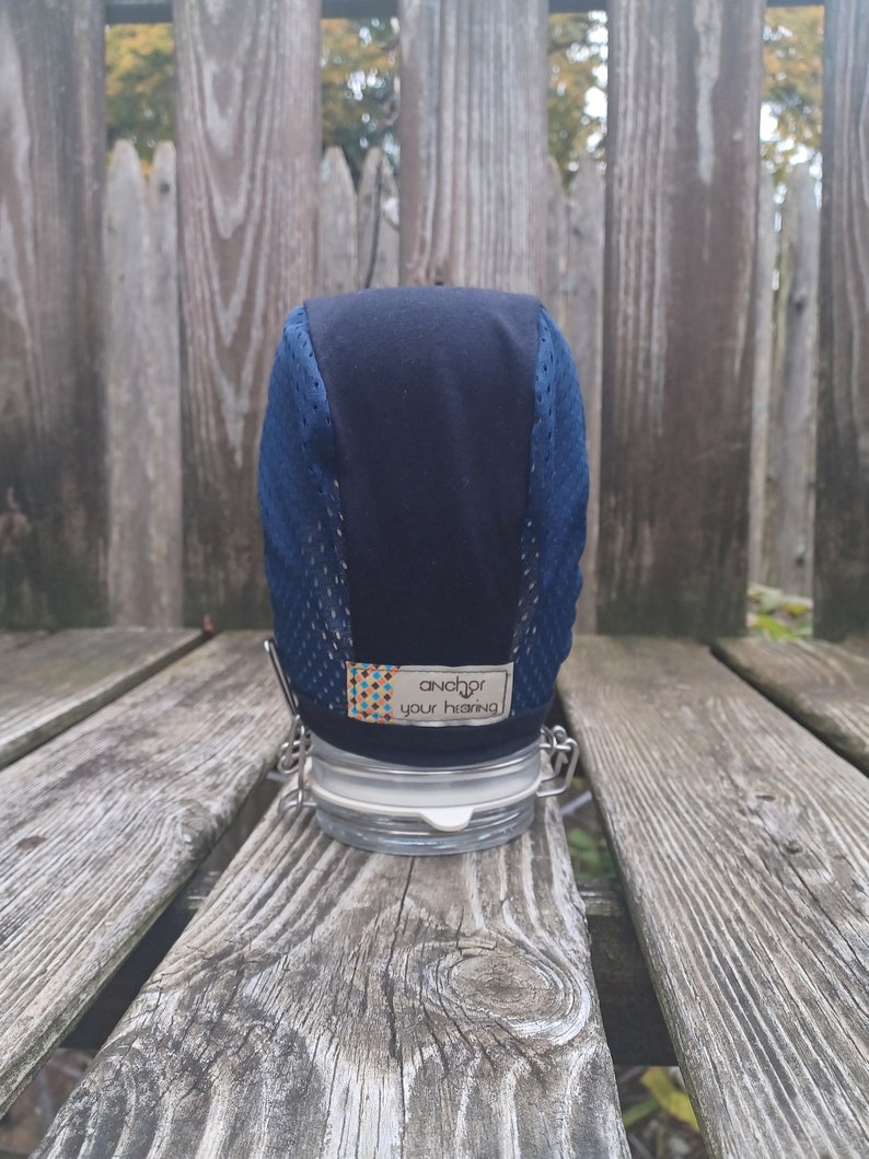 Ready to ship Midnight Navy Blue with Navy Mesh Hearing Aid Cap for those with hearing aids/ cochlear implants image 5