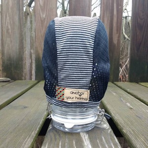 Ready to ship Black Stripe with Black Mesh hearing aid hat for those with hearing aids/cochlear implants image 3