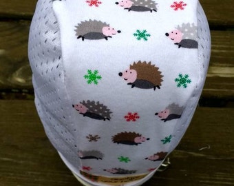 Ready to ship Hedgehogs and Snowflakes with White Mesh Hearing Aid Hat for those with hearing aids/cochlear implants