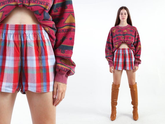 1980s Adidas Shorts - Vintage 80s Plaid Jogging Sh