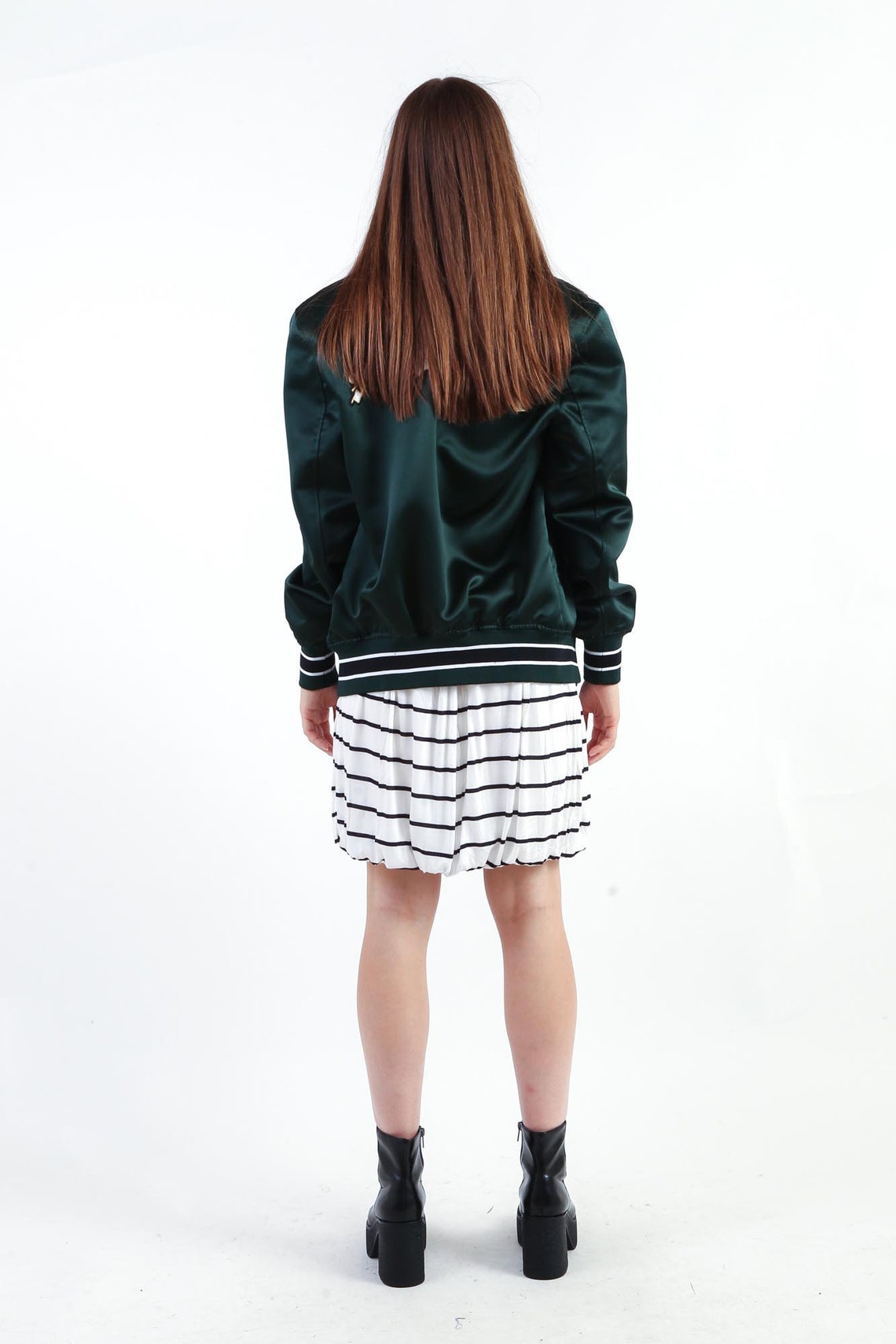 Retro Check Blouse and Balloon Short Skirt