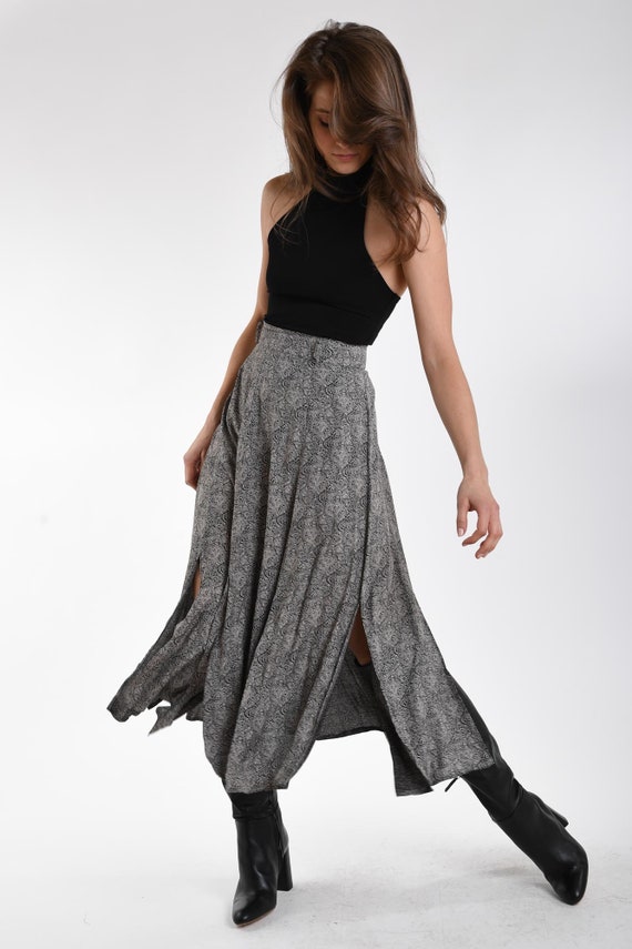 1980s Black and White Paisley Print Maxi Skirt – … - image 6